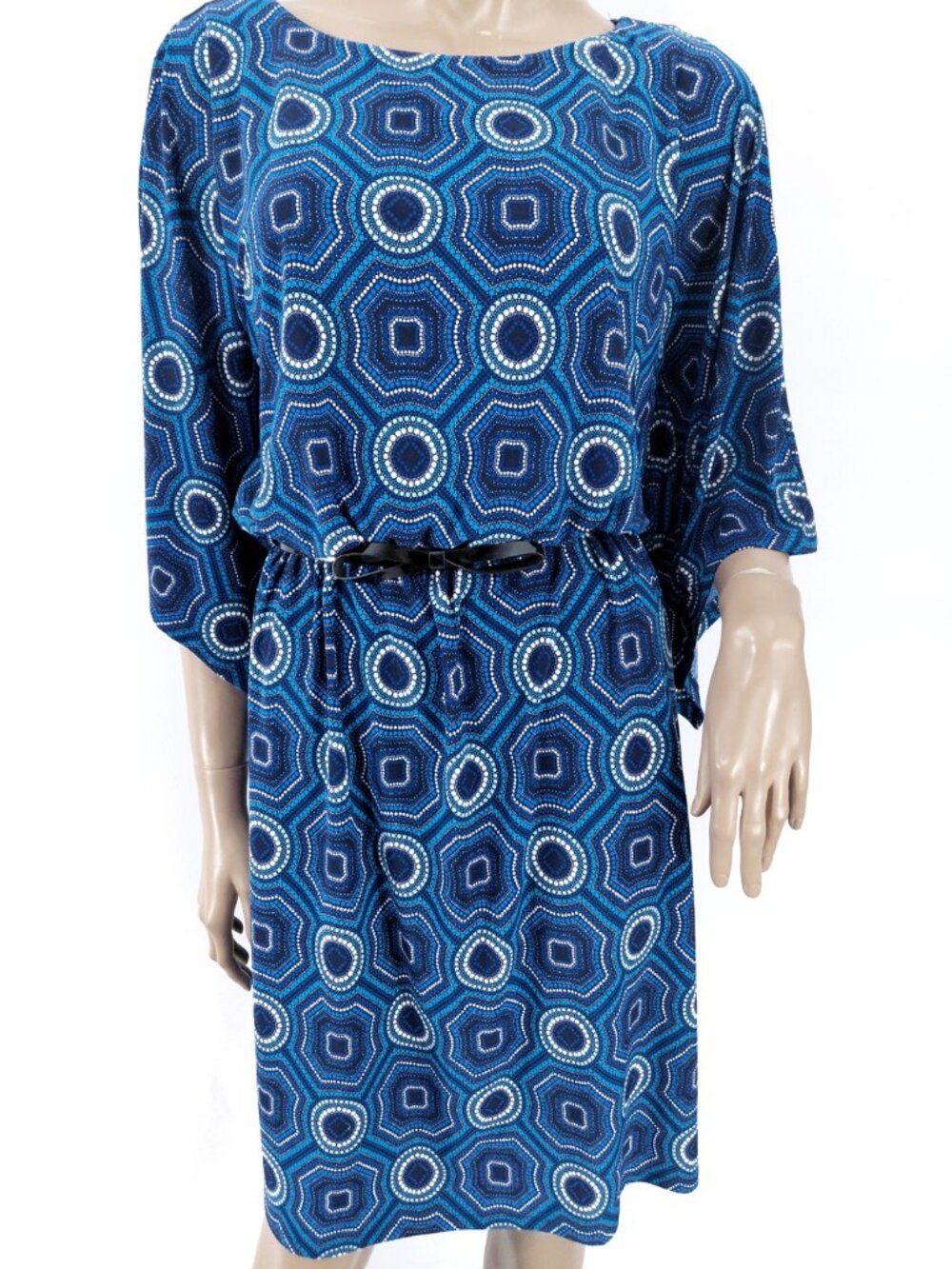 GRAYSON Dress Hankie Point Sleeves Blouson Top Mosaic Print Stretch L